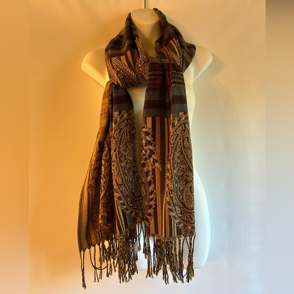 TAPESTRY STYLE MULTI COLORED FRINGE OVERSIZED WRAP/SHAWL/SCARF ETHNIC PRINT - Picture 5 of 5